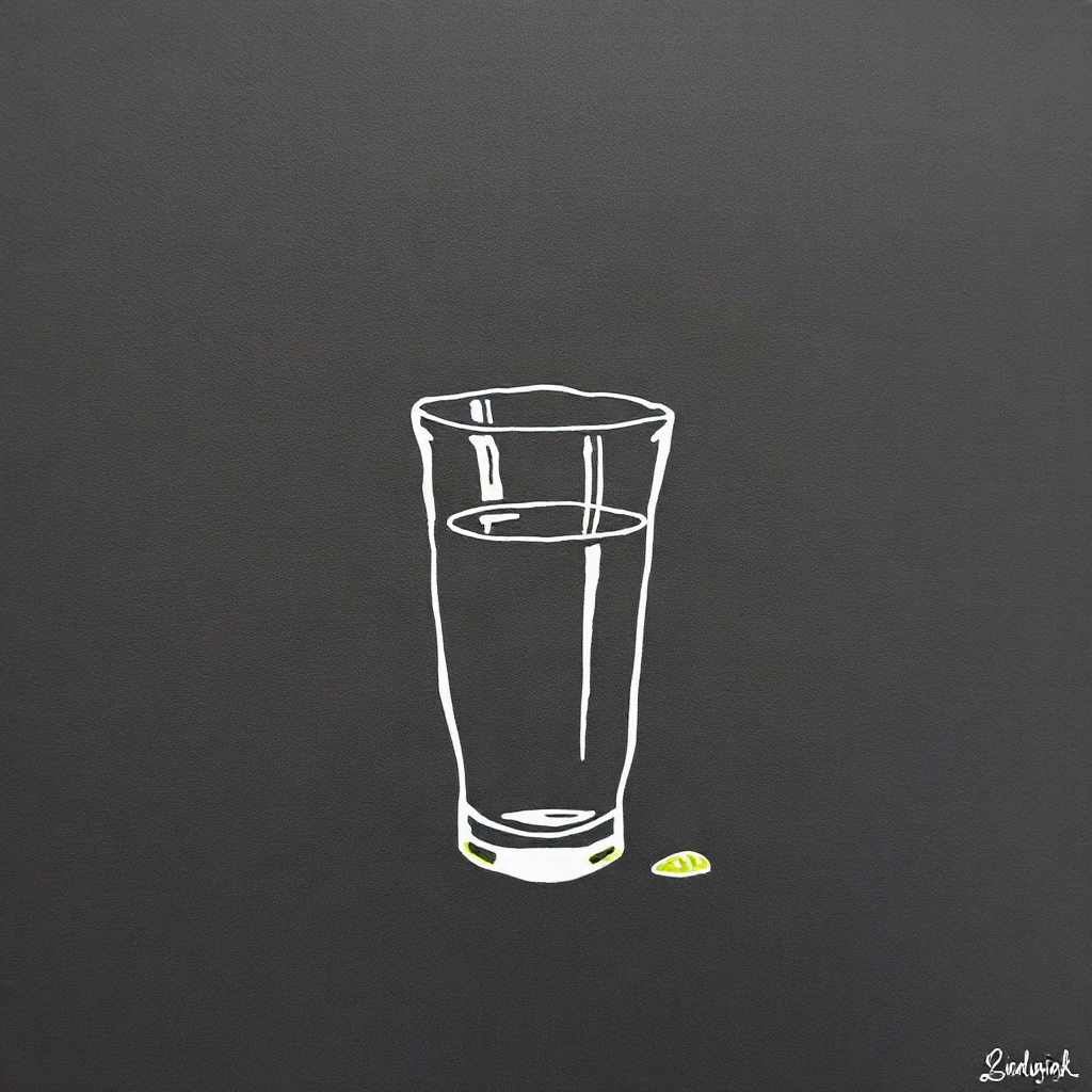 A glass of water drawn in lime ink