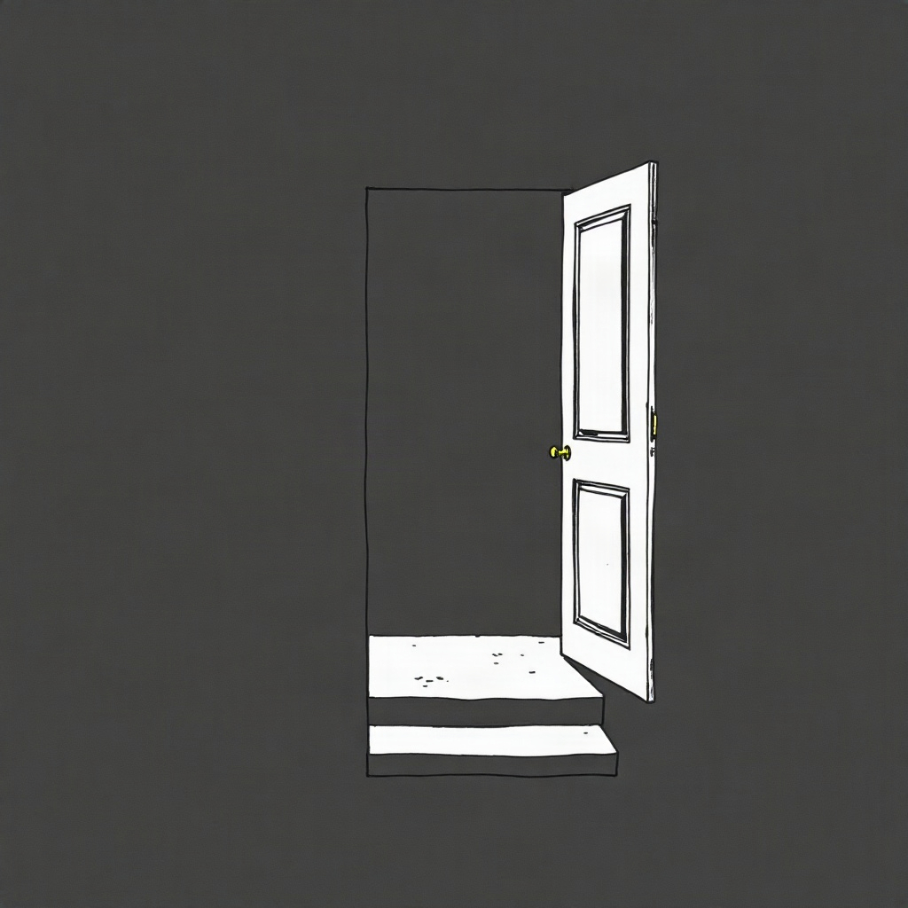 An open doorway drawn in lime ink