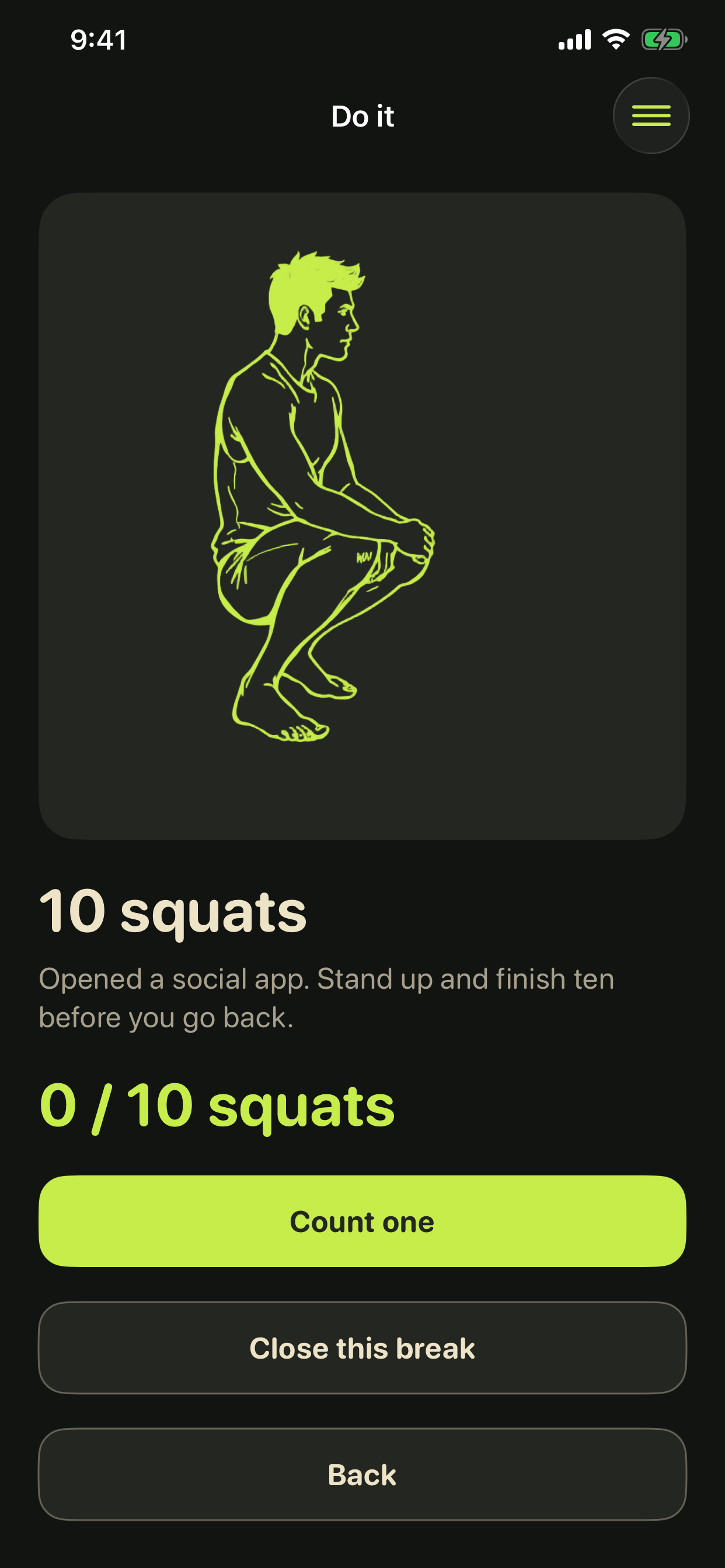 Counter for ten squats